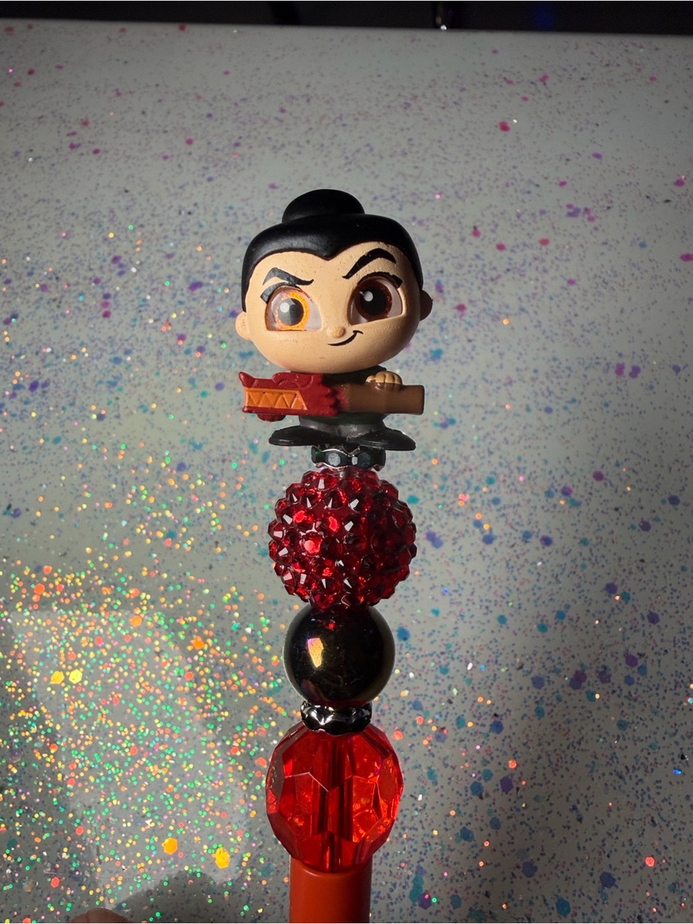 Disney Red Beaded Pen Topper with Character Figure